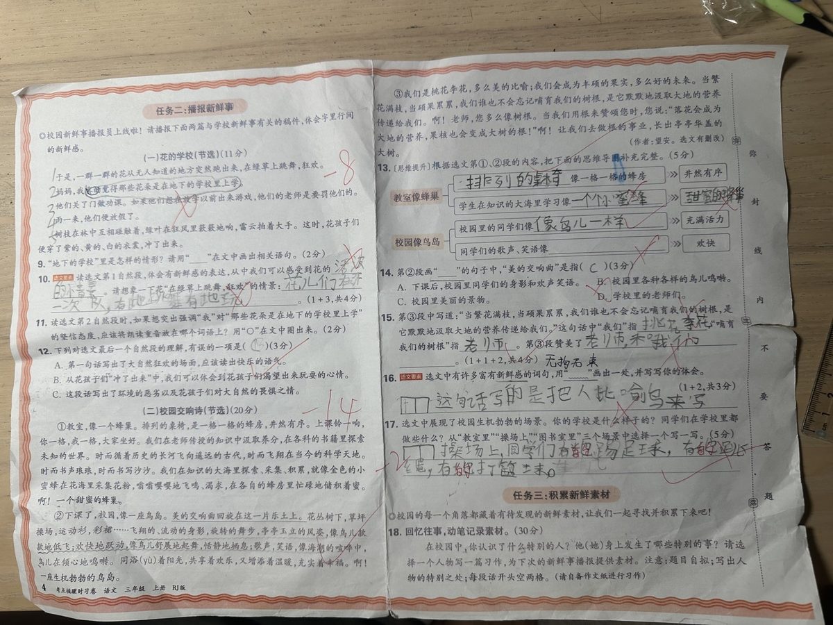 试卷反面照片